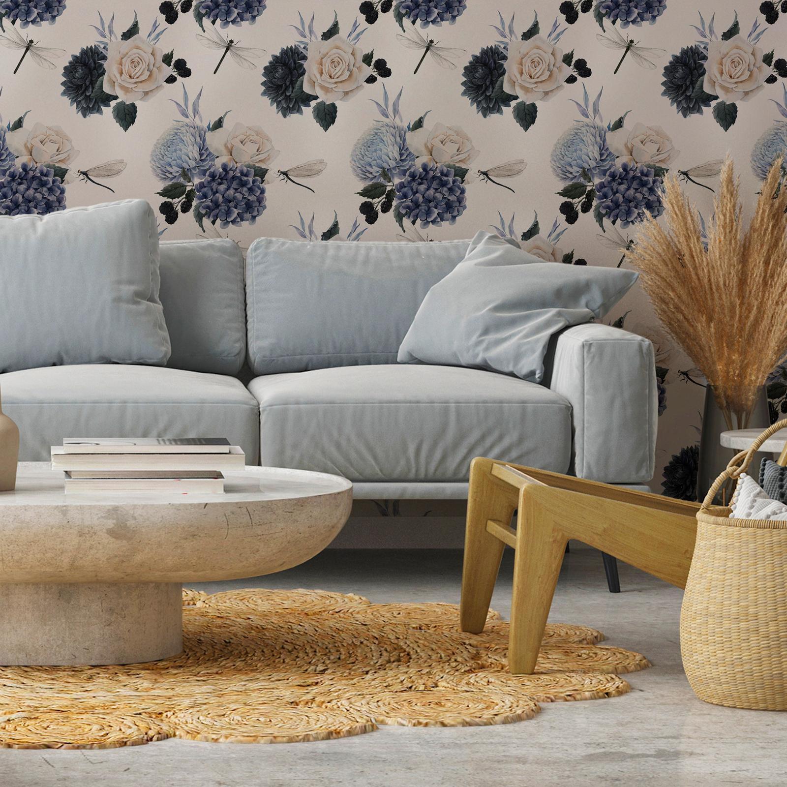 Tapisserie murale - Roses and Hydrangeas