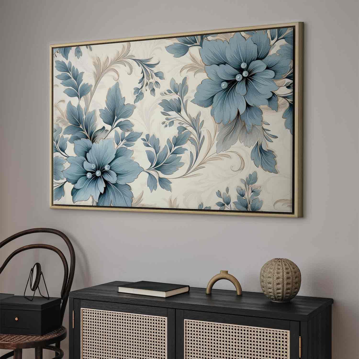 Tableau - Turquoise Flowers in Retro Ambience Floristic Ornaments