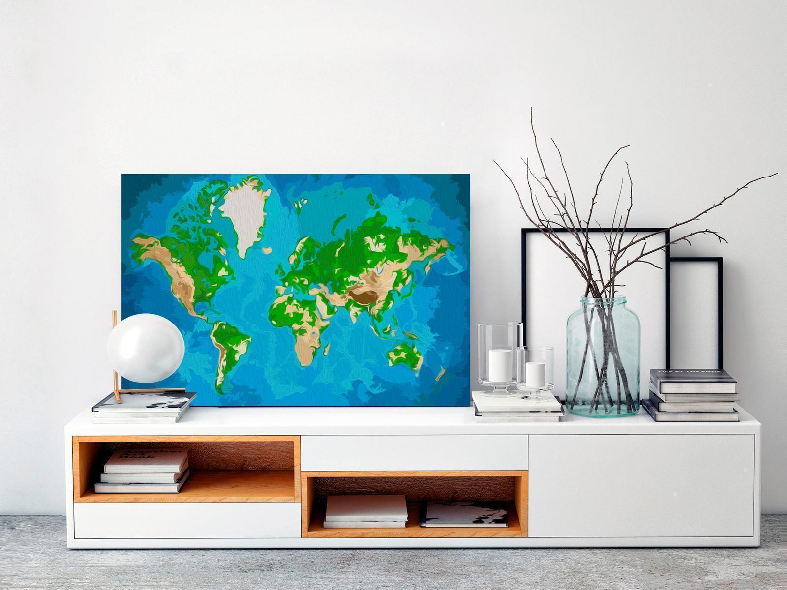 Peinture par numéros - World Map (Blue & Green)