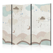 Paravent - Cloudy Night Sky - Moons in Browns and Beiges Amid Numerous Clouds and Stars on a Light Background