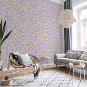 Tapisserie murale - Cute Creamy Little Flowers - Small flowers with creamy - wind-blown petals on a blue background