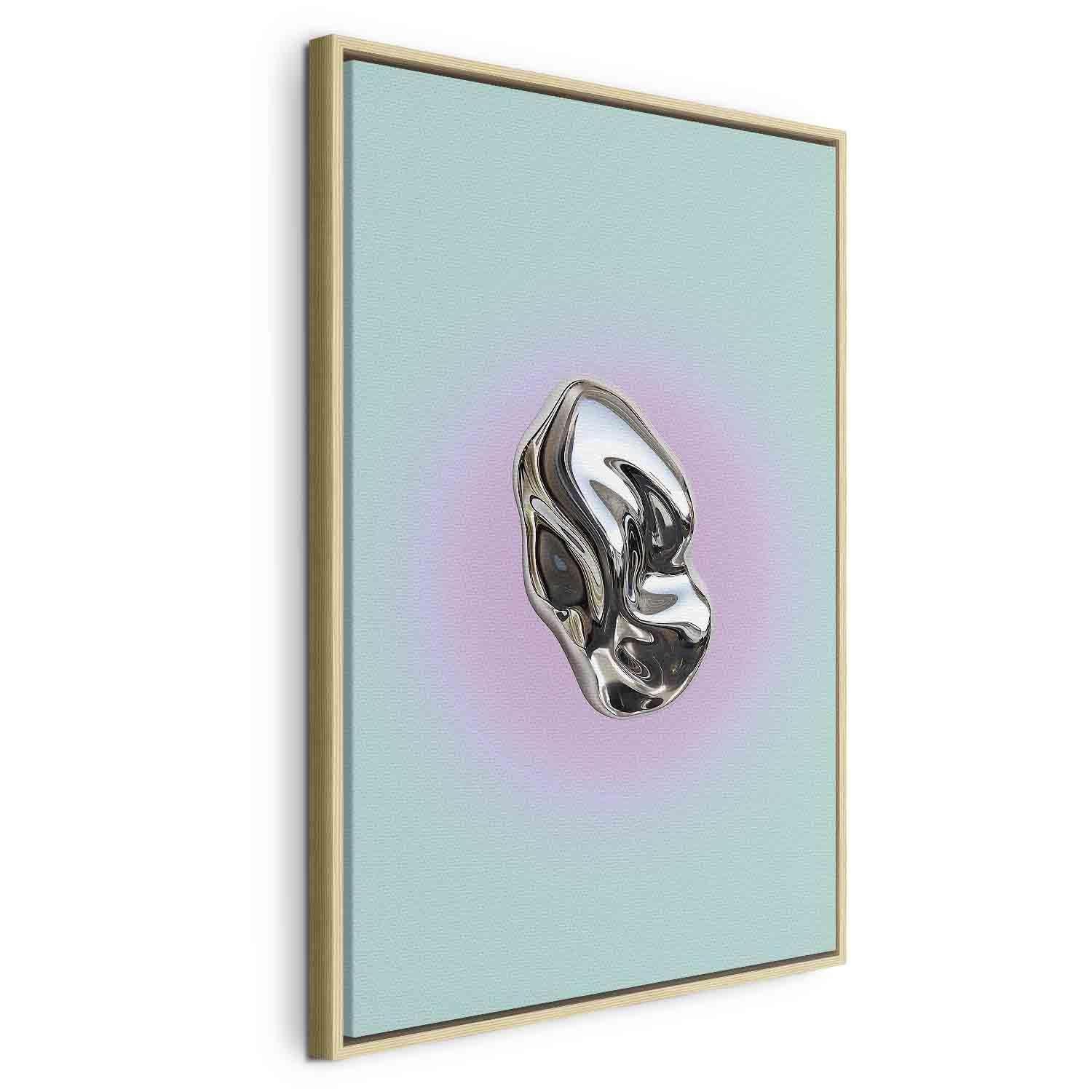 Tableau - Metallic Form - Abstract Sculpture on a Mint Background with a Purple Halo