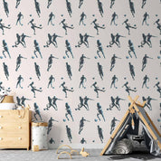 Tapisserie murale - Traces and Balls - Black-and-white soccer motifs on a beige background