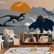 Papier peint - Last dinosaurs with orange - abstract landscape for a room