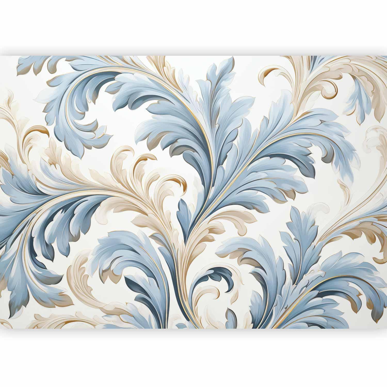 Papier peint - Baroque Ornaments in Light Cream-Blue Hues