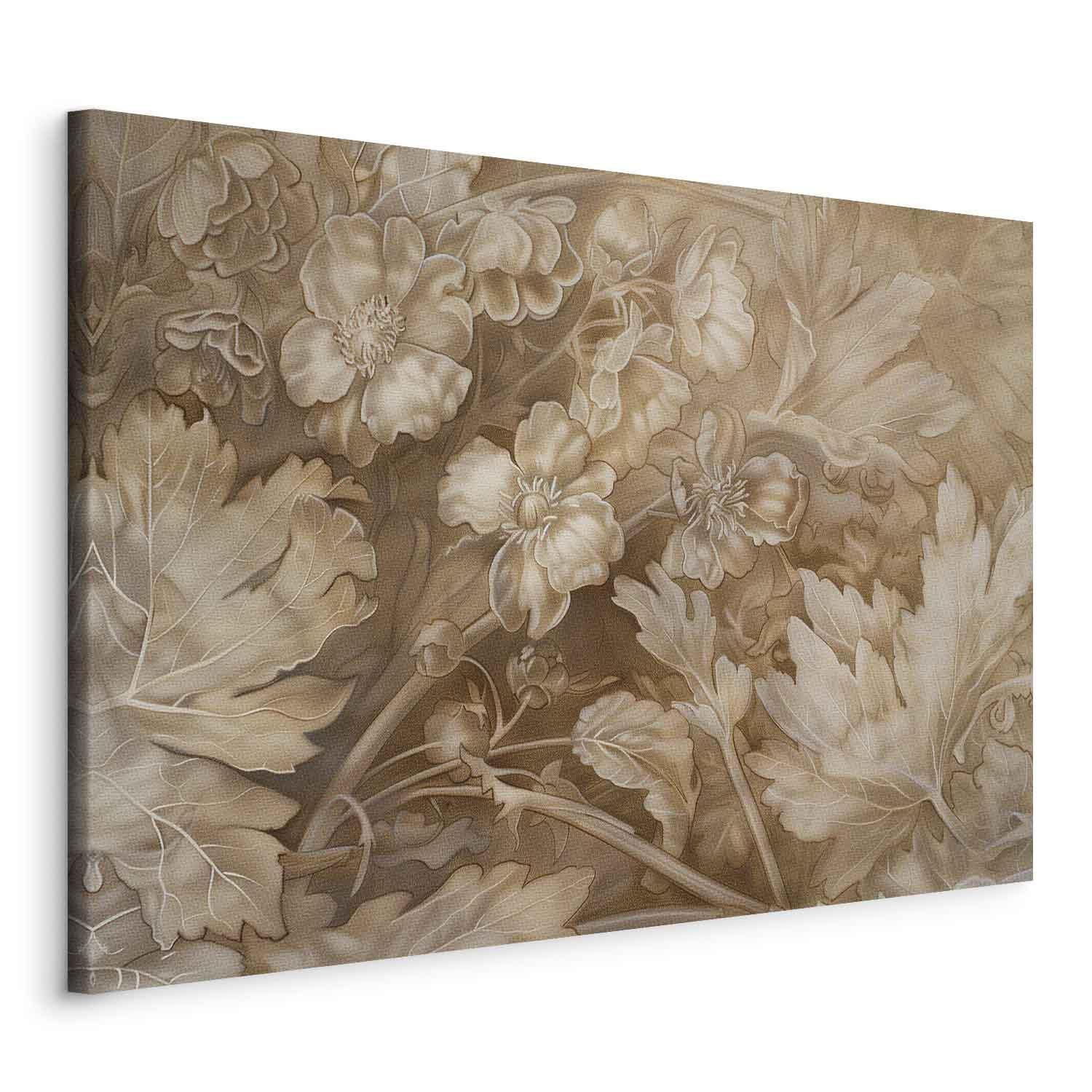 Tableau - Floral Ornaments Carved in Delicate Sepia and Brown Shades