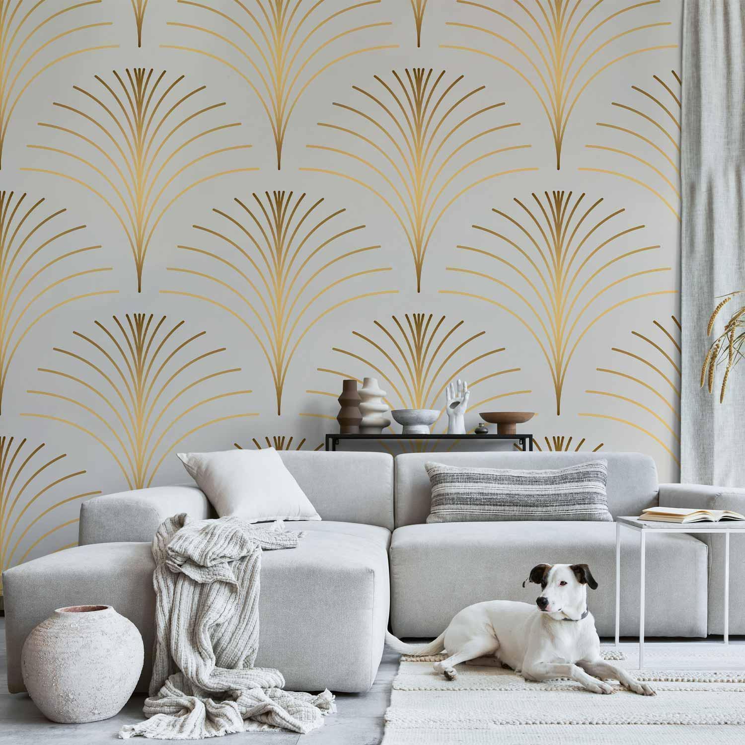 Papier peint - Gold Linear Pattern on Marble Background