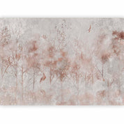 Papier peint - Autumn landscape - abstract with trees and birds on a textured background