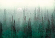 Papier peint - Bird's eye perspective - landscape of a green forest with trees in the mist