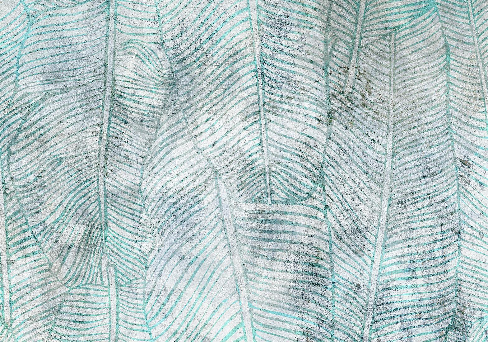 Papier peint - Banana leaves - plant motif blue lineart nature with pattern